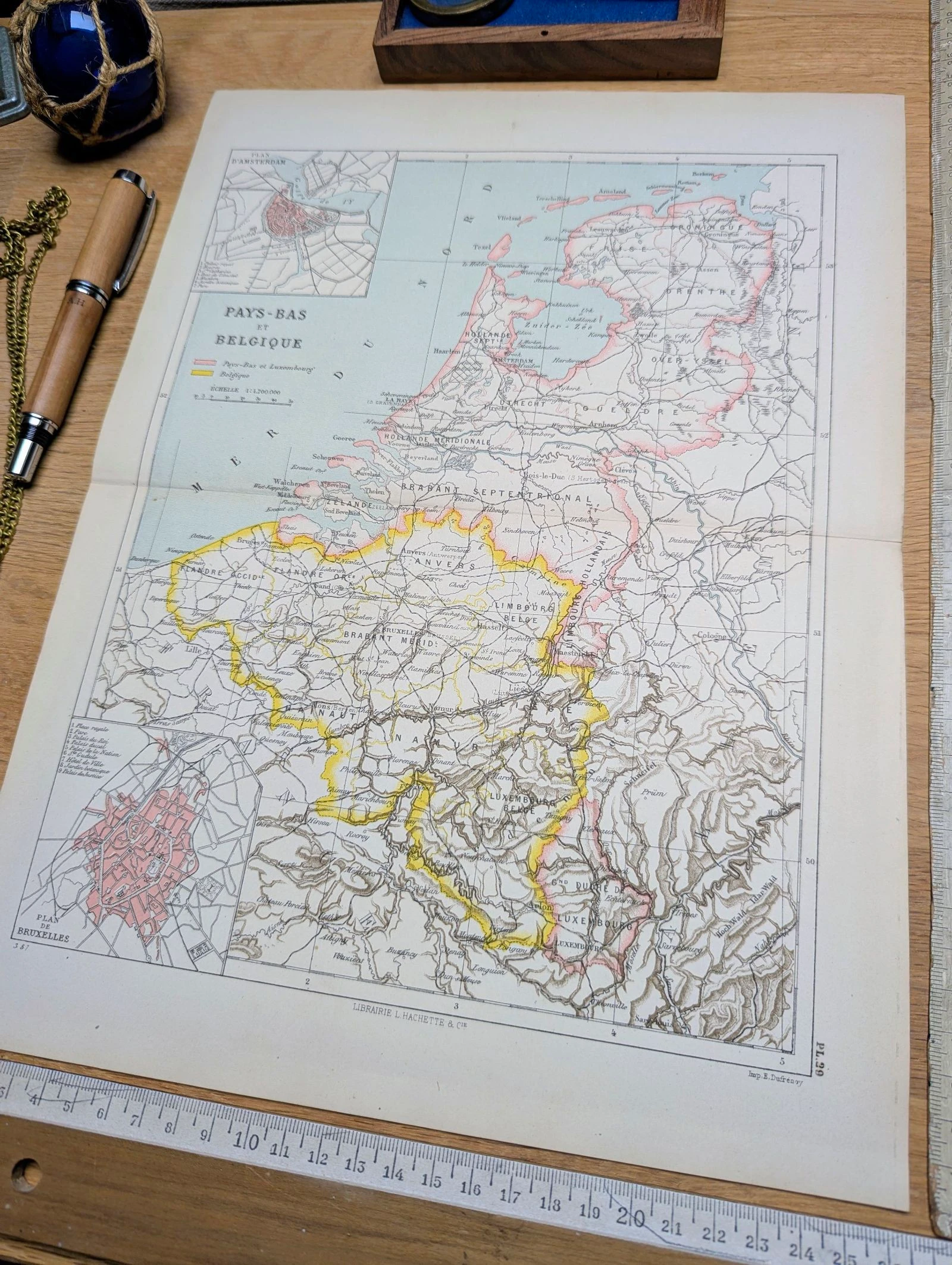 Países Baixos e Bélgica, mapa de época, 1887, Autêntico. – photo 3